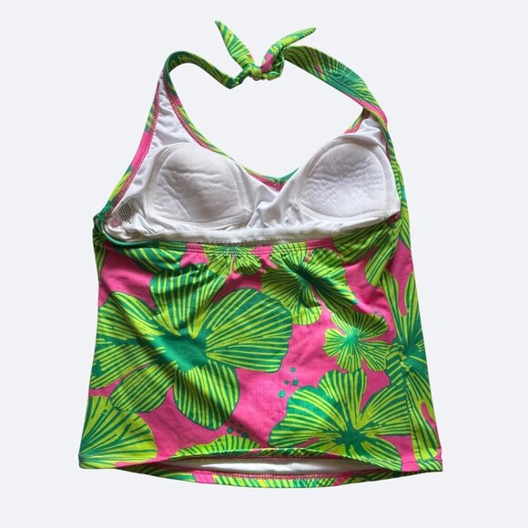 Lilly Pulitzer Swim Halter Top Size 2 XS Green Pink Hisbiscus Flower Adjustable - Picture 2 of 4